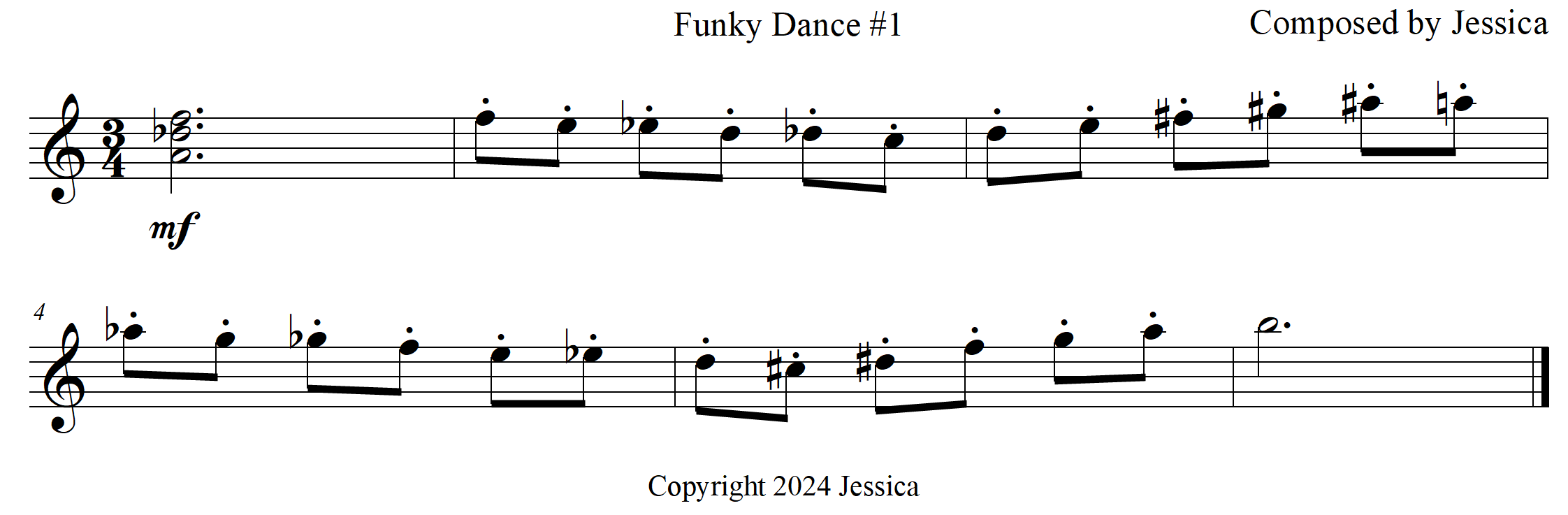 funky dance number one composed by Jessica copyright 2023